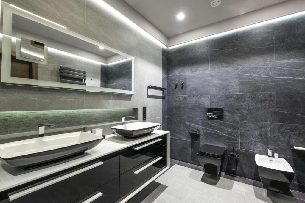 luxury bathroom with walk-in rain shower