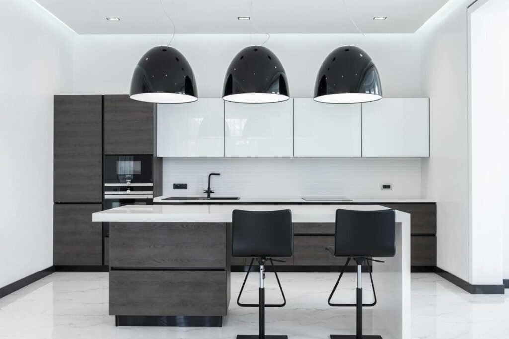 Modern kitchen with marble countertops