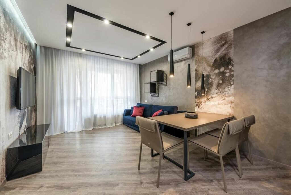 Sophisticated home office with custom shelving